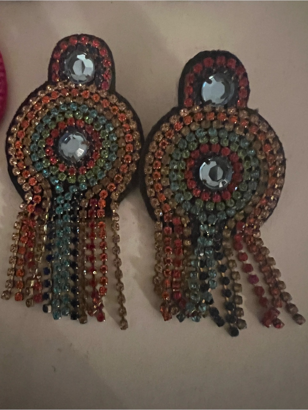 Multicolor Beaded Fringe Statement Earrings